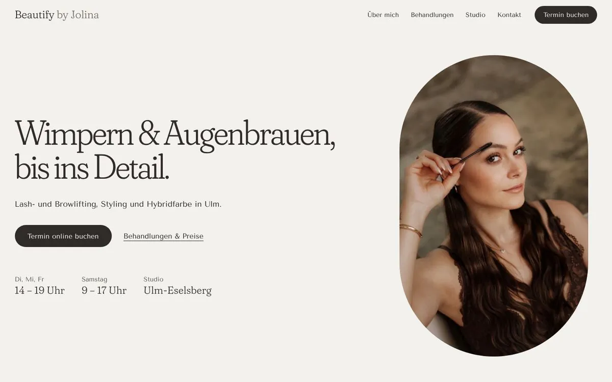 Startseite von Beautify by Jolina, Studio für Wimpern und Augenbrauen